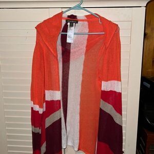 TOMMY BAHAMA waterfall hooded sweater, coral, ivory , maroon EUC never worn